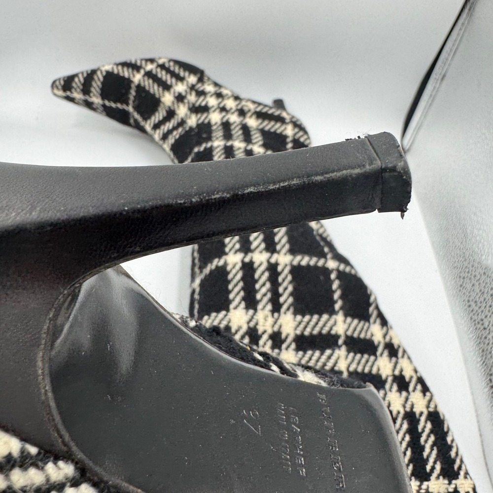 Burberry Boots 37 Black Plaid Wool Pointed Toe Stiletto Knee High Houndstooth - Picture 7 of 11